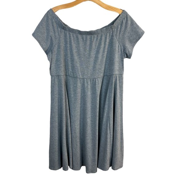 Torrid Skater Dress 1X Gray Off Shoulder Flowy A-Line Jersey Stretch Knit New - Picture 2 of 12